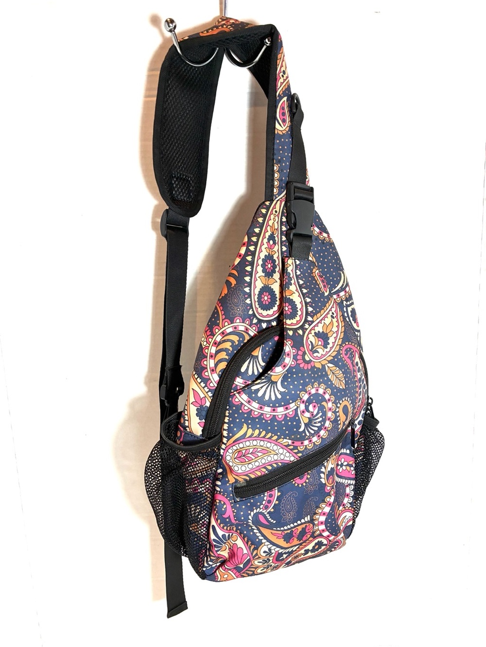 Navy Multicolor Paisley Sling Backpack Crossbody Travel Daypack